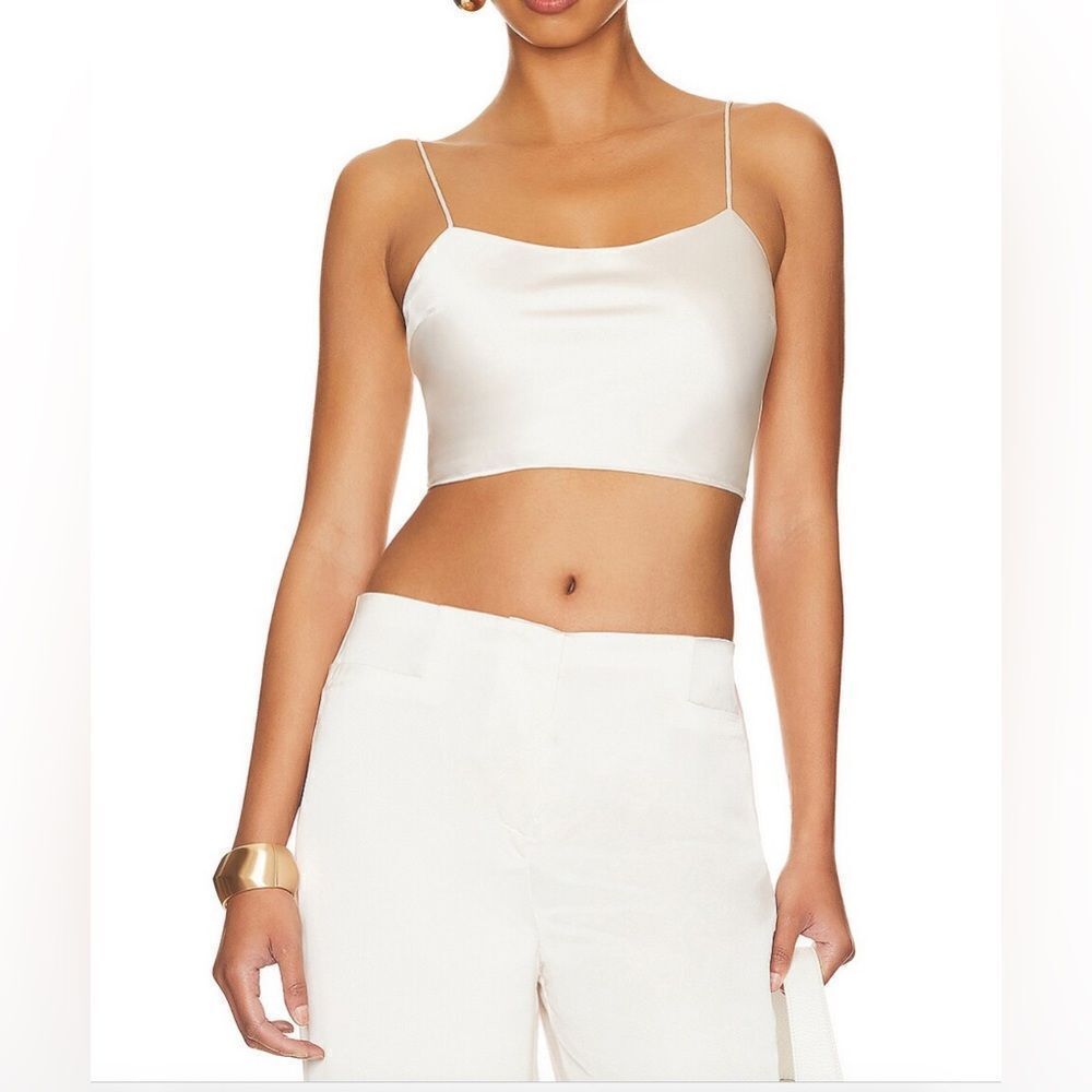 L'Academie Ivory Satin Camisole Crop Top